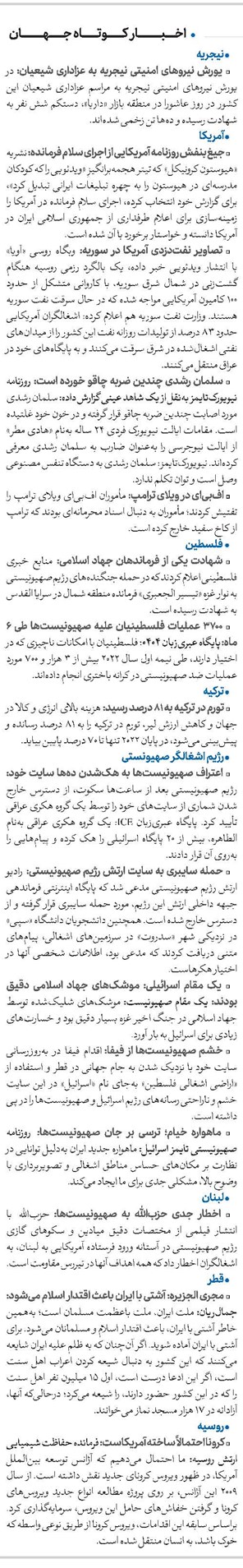 اخبار کوتاه جهان