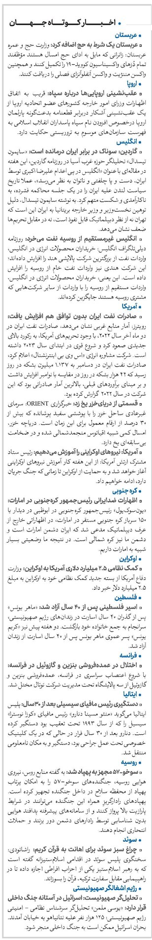 اخبار کوتاه جهان